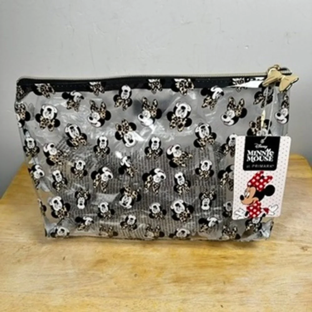 Disney Primark Minnie Mouse Safari Cosmetic Makeup Bag‎ Leopard Clear Pouch NWT